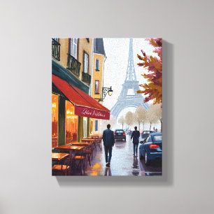 Toile Café Français Paris Tour Eiffel Aquarelle