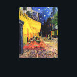 Toile Café Terrasse à la nuit par Vincent van Gogh<br><div class="desc">Le Café Terrace sur la Place du Forum de Vincent van Gogh est un post impressionnisme d'art vintage, une peinture architecturale de paysage urbain. Vue extérieure d'un restaurant avec tables, chaises, serveurs et personnes à manger. Une belle nuit avec des étoiles dans le ciel à Arles, France. À propos de...</div>