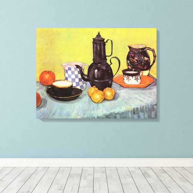 Toile Cafetière en émail bleu par Vincent van Gogh (Insitu (Plancher de Bois))