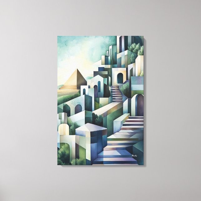 Toile Caire ciel abstrait géométrique avec pyramide (Recto)