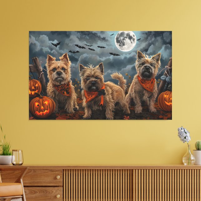 Toile Cairn Terrier Halloween Squelettes (Insitu(Salon))