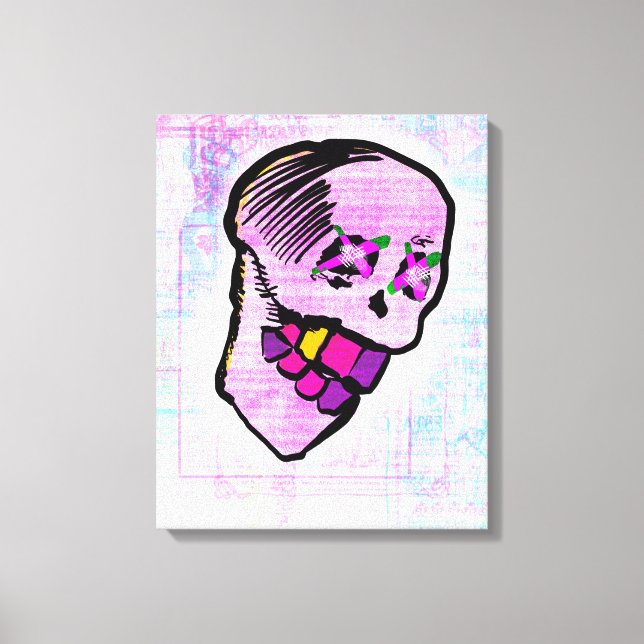 Toile Calavera Crâne Geek NFT Art rose violet (Recto)