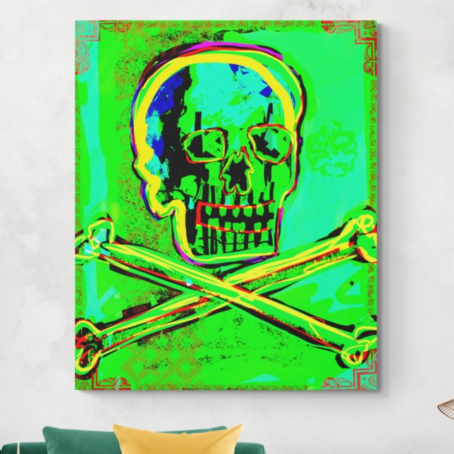 Toile Calavera Skull Geek NFT Art Green Red (Créateur téléchargé)