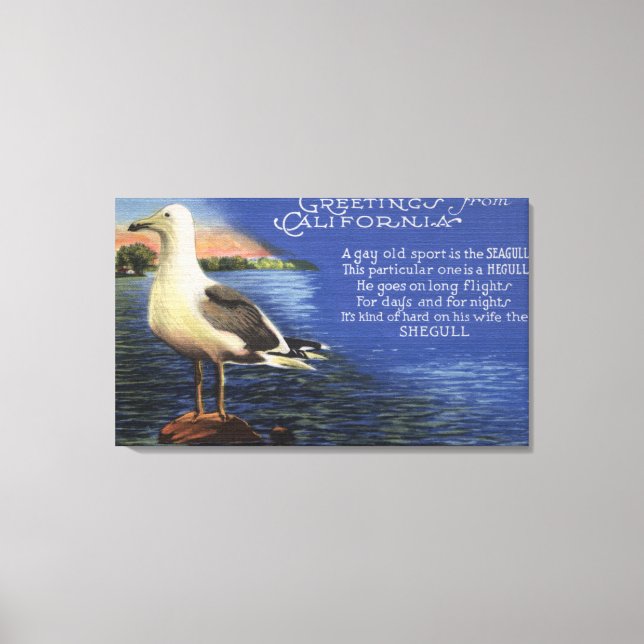 Toile Californie - Salutations de, Poème Seagull (Recto)