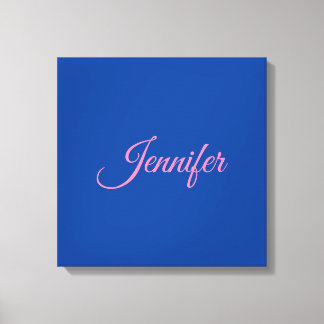 Toile Calligraphie Elegant rose Bleu Nom personnalisé