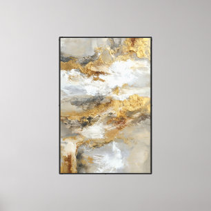 Toile Calques Texturés Or, Blanc & Gris – Art Abstrait