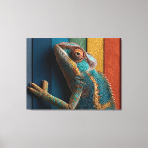 Toile Caméléon Coloré sur Fond Arc-en-Ciel