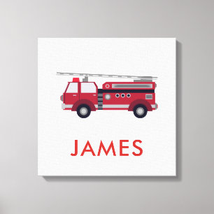 Toile Camion de pompiers rouge personnalisé à votre nom