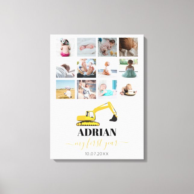 Toile Camion Excavateur Bébé Première année Photo Collag (Recto)