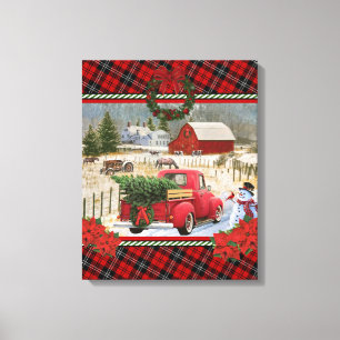 Toile camion rouge de noël sur la peinture de ferme à ch