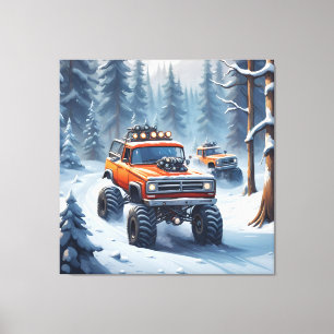 Toile Camions Monster En Route Dans La Forêt De Neige