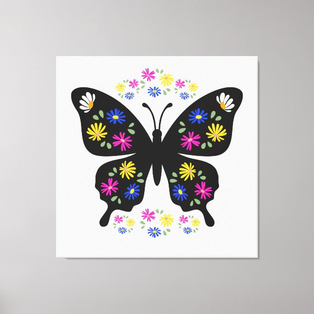 Toile Camiseta mariposa con flores multicolor (Recto)