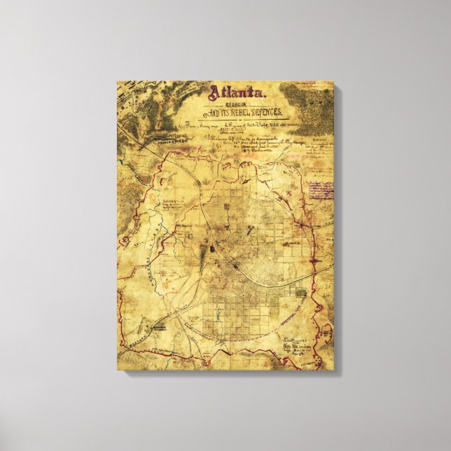 Toile Campagne Atlanta - Guerre civile Carte panoramique (Recto)