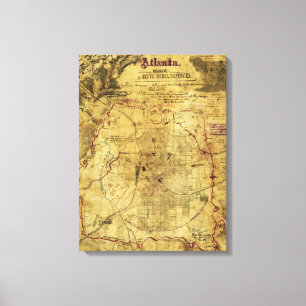 Toile Campagne Atlanta - Guerre civile Carte panoramique