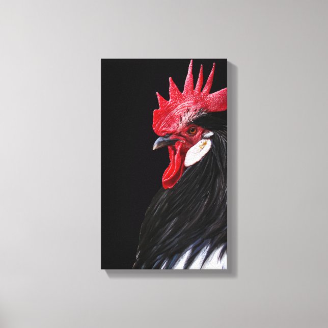 Toile Campagne Coq noir rouge blanc poulet photo (Recto)