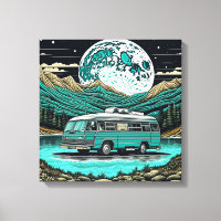 Camper turquoise Vintage RV dans les montagnes Ret