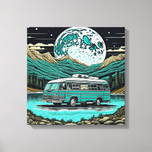Toile Camper turquoise Vintage RV dans les montagnes Ret