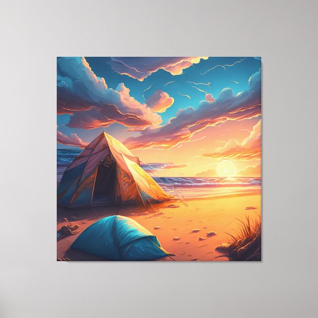 Toile Camping au lever du soleil (Recto)