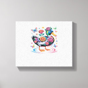 Toile Canard Imaginaire coloré avec fleurs et papillons