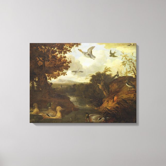Toile Canards et autres oiseaux autour d'un ruisseau dan (Recto)