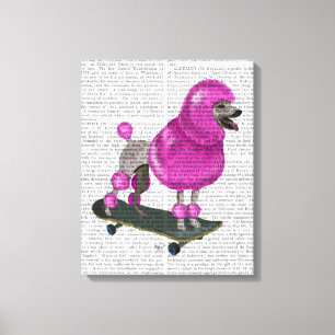 Toile Caniche et planche à roulettes roses