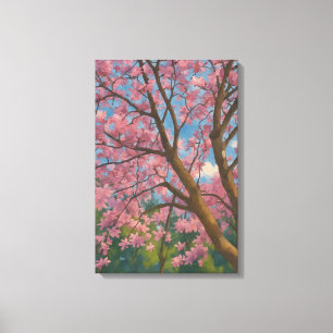Toile Canopée de printemps - Arbre en fleurs et peinture