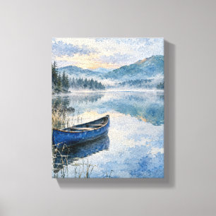 Toile Canot Cobalt sur le lac Miroir - Paysage bleu pais