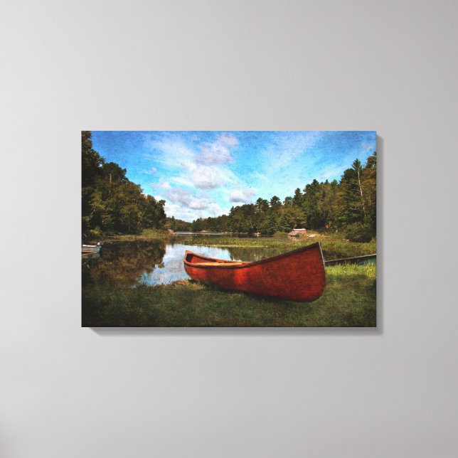 Toile Canot rouge sur la rive du lac (Recto)