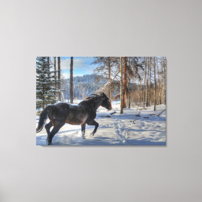 Toile Canotage Percheron noir Cheval & neige Photo 2 (Recto)