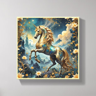 Toile Canvas à Imaginaire Unicorne Enchantée D'Or