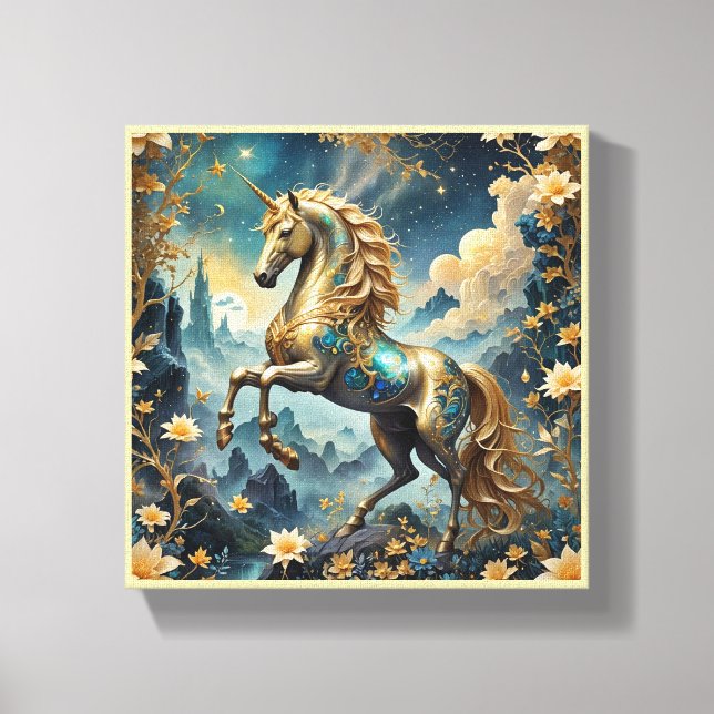 Toile Canvas à Imaginaire Unicorne Enchantée D'Or (Recto)