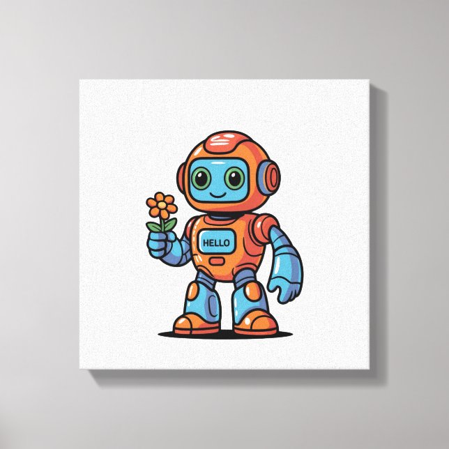 Toile Canvas Carré de dessin robotique convivial (Recto)