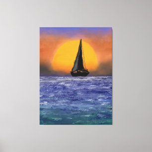 Toile Canvas de coucher de soleil de bateau à voile Impr