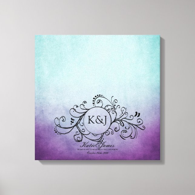 Toile Canvas de livre d'hôtes rustique Turquoise et viol (Recto)