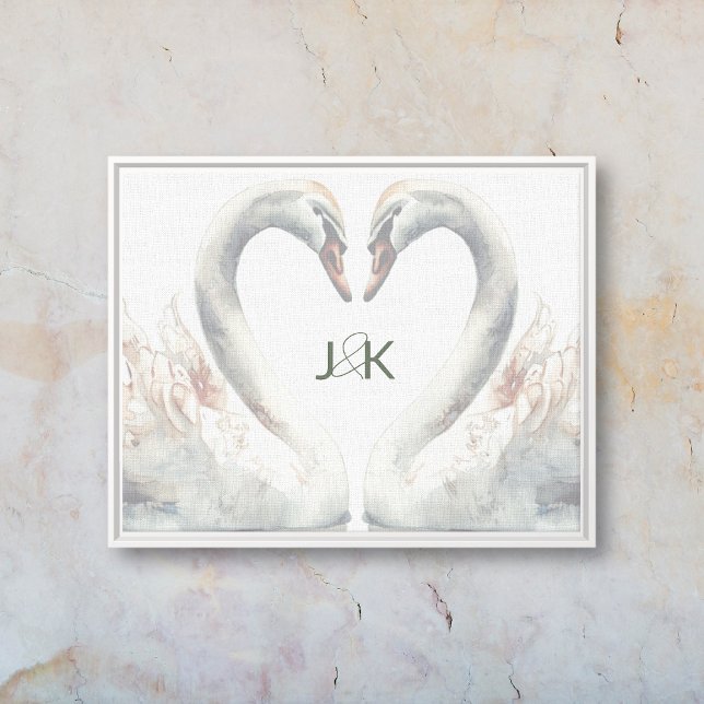 Toile Canvas de Monogramme de Swans romantiques (Romantic Swans Monogram Canvas (framed))
