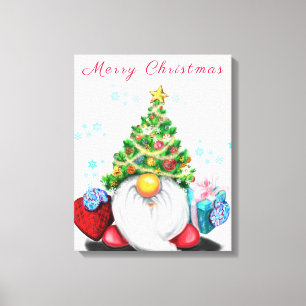 Toile Canvas de Noël Imprimer Gnome avec cadeau