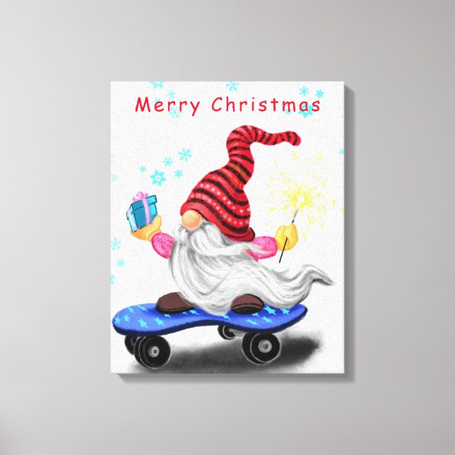 Toile Canvas de Noël Imprimer Patinage Gnome avec cadeau (Recto)