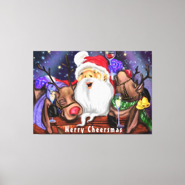Toile Canvas de Noël Imprimer Père Noël et rennes (Recto)