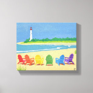 Toile Canvas de phare et de chaises de plage