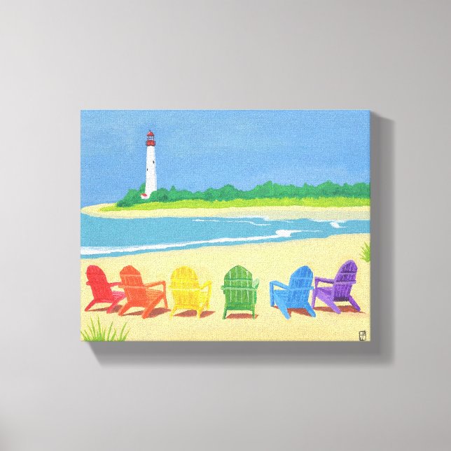 Toile Canvas de phare et de chaises de plage (Recto)