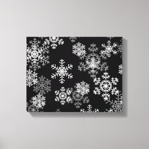 Toile Canvas de vacances Art-Black & White Snowflakes