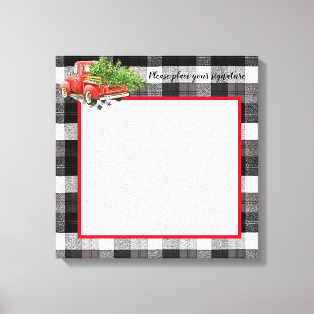 Toile Canvas Signature 20"x20" Camion XMAS Baffalo Plaid (Recto)