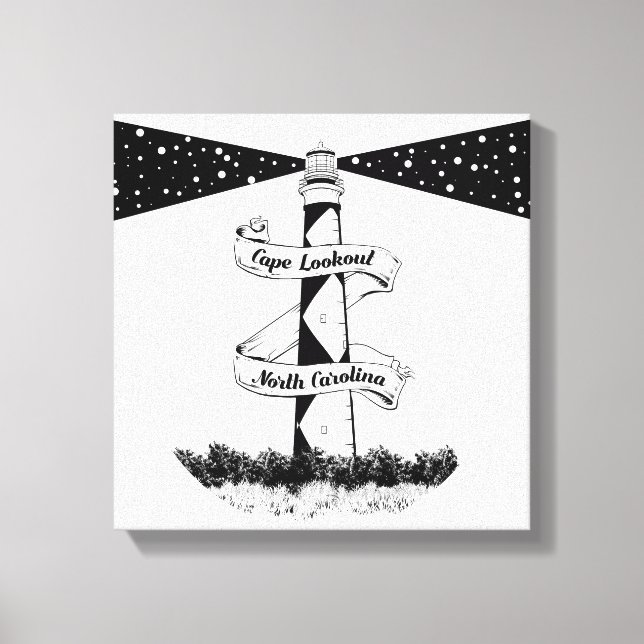 Toile Cape Lookout Lighthouse noir et blanc (Recto)