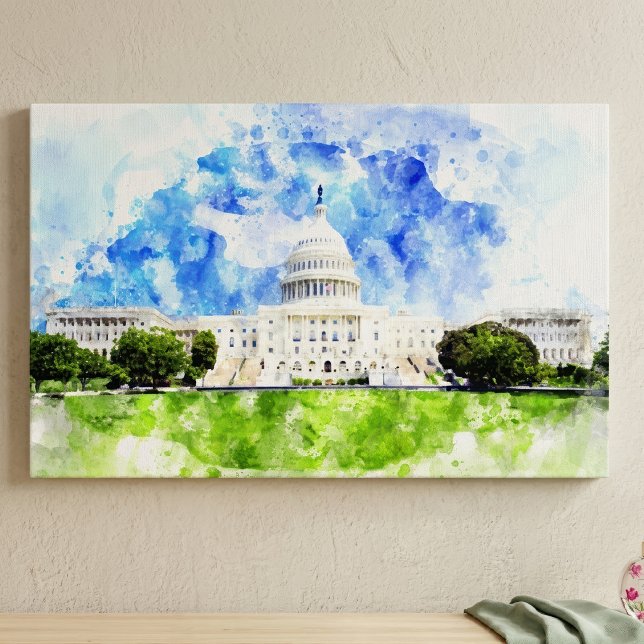 Toile Capitole des États-Unis à Washington DC Aquarelle (United States Capitol in Washington DC Watercolor. Canvas Print )