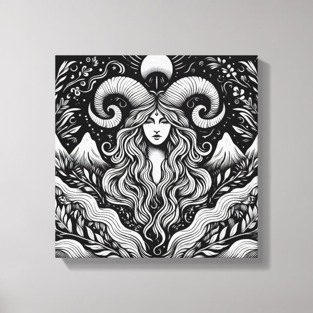 Toile Capricorn Goddess Etching Canvas Wall Art (Recto)
