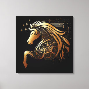 Toile Capricorne Zodiaque Cheval en Or Astrologie