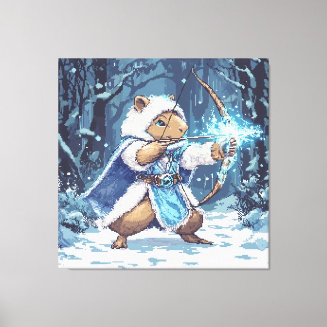 Toile Capybara Ice Archer - Fantasy Pixel Art (Recto)
