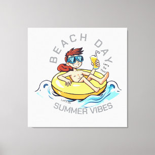 Toile Caractère de dessin de jour de plage sur anneau go
