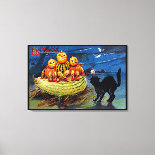 Toile Caractères de citrouille et chat noir