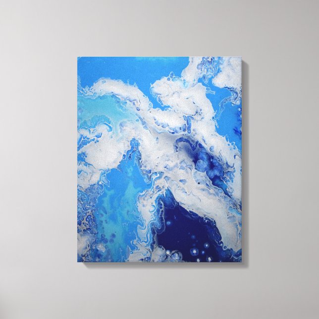Toile Caraibes bleu Turquoise Marine blanc Fluid Abstrai (Recto)